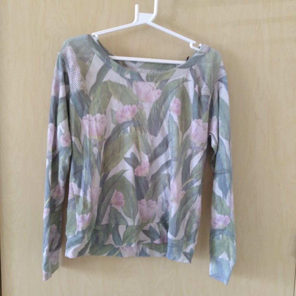 NWT Chaser Green and Pink Floral Mesh Top (S)